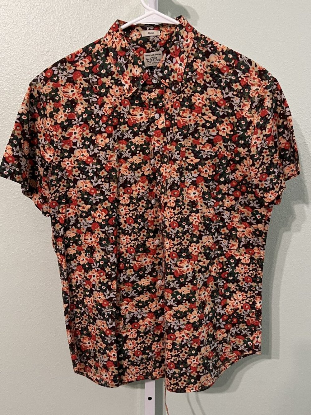 J. Crew Stretch Slim-Fit Secret Wash Cotton Blend Floral Short-Sleeve SZ Med
